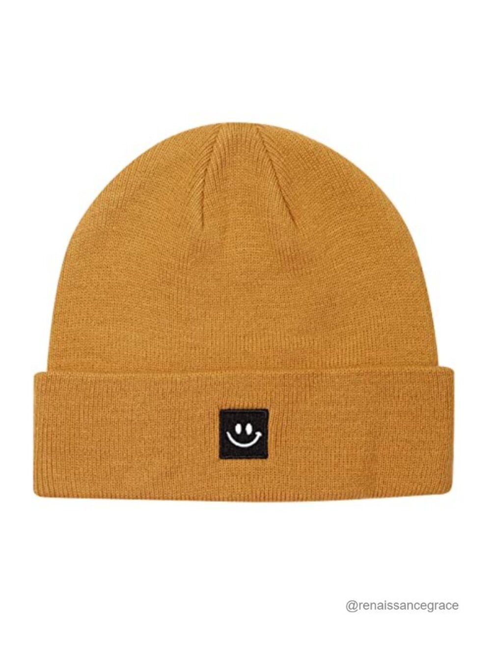 2 Pack Knit Beanie Hats w/ Happy Face Embroidery Stretchable Adult